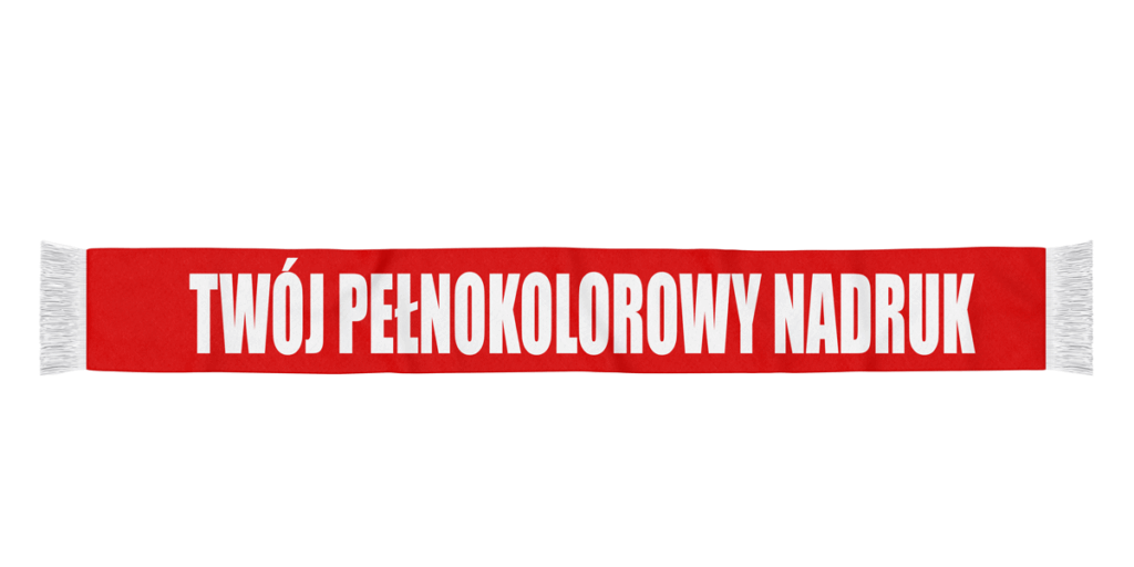 szalik kibica z własnym nadrukiem i frędzlami,