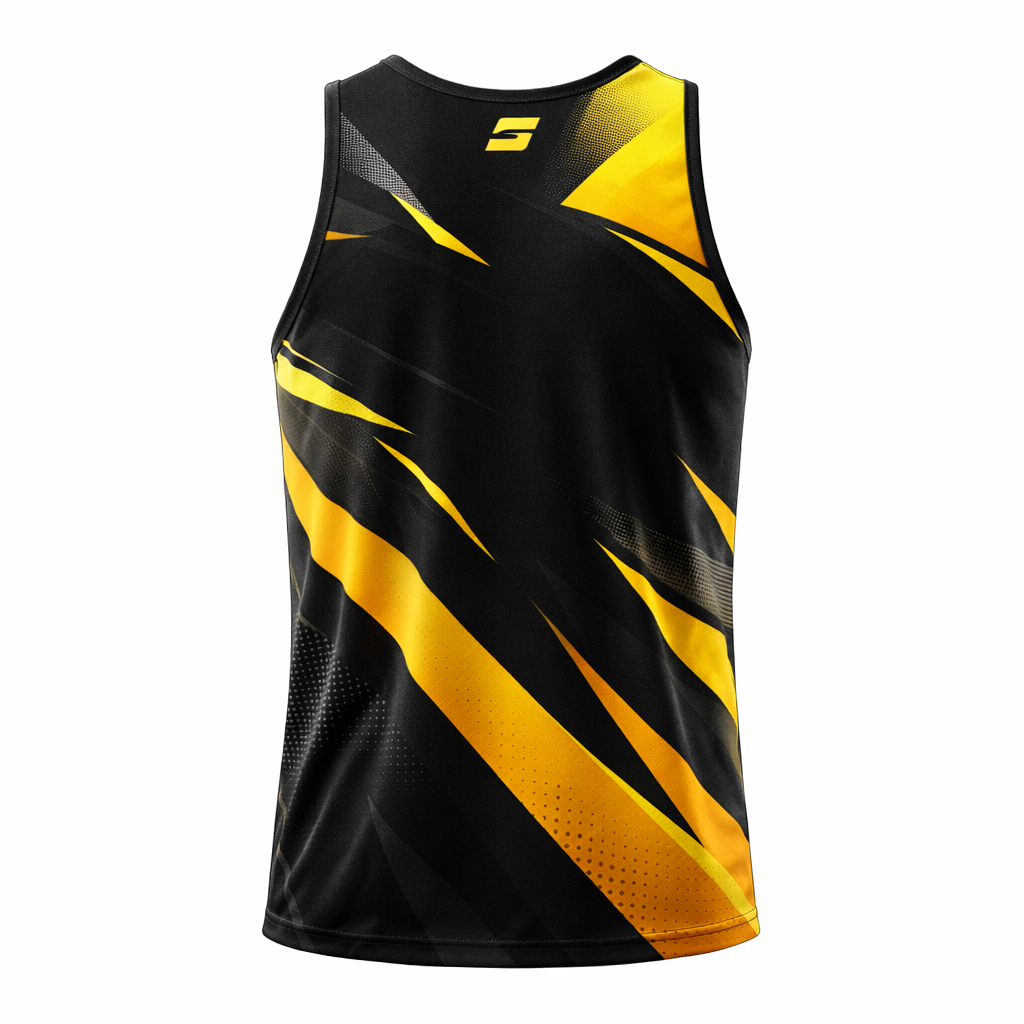 Koszulka sportowa singlet Full Print – tył z oddychającej dzianiny technicznej z logo Sublisport na karku